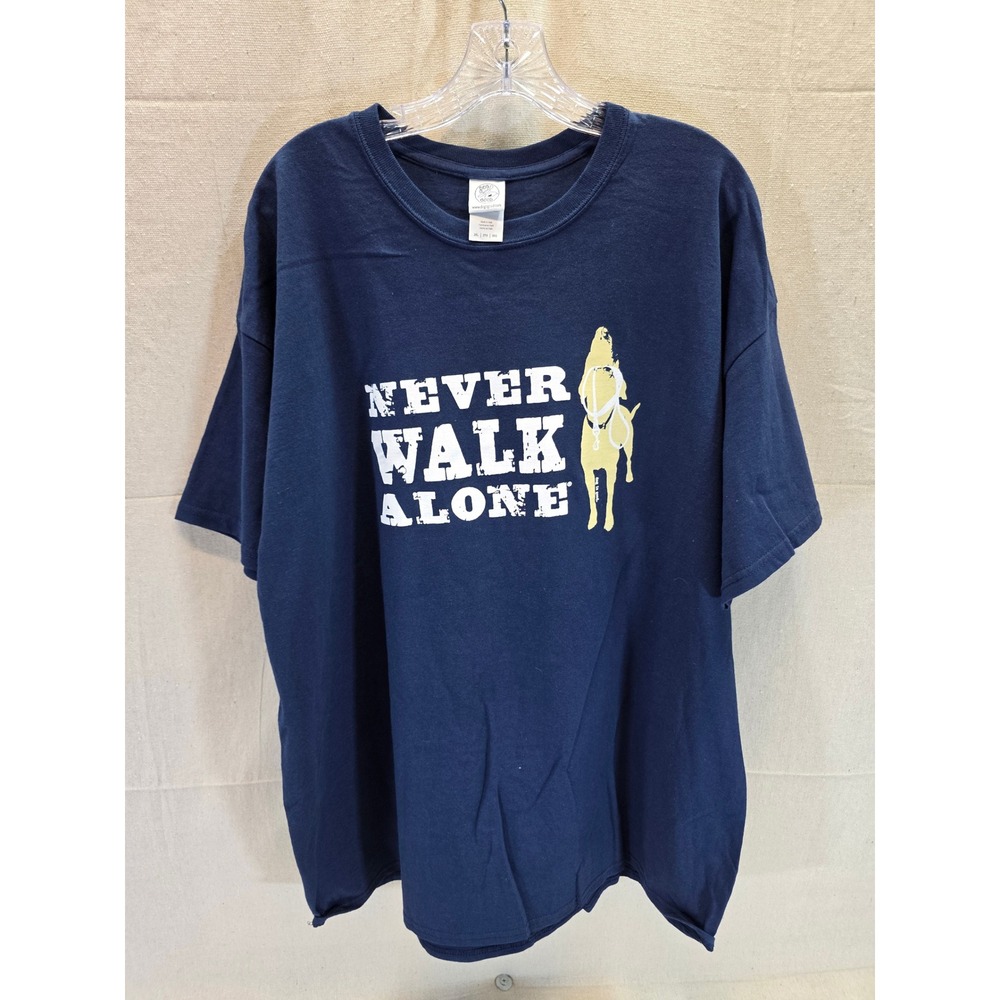 Dog Is Good Never Walk Alone Navy Blue Graphic T-Shirt Mens 2XL Double Sided